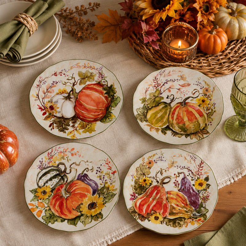 Certified International Harvest Morning Set Of 4 Dessert Plates